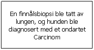 Tekstboks: En finnlsbiopsi ble tatt av lungen, og hunden ble diagnosert med et ondartet Carcinom
